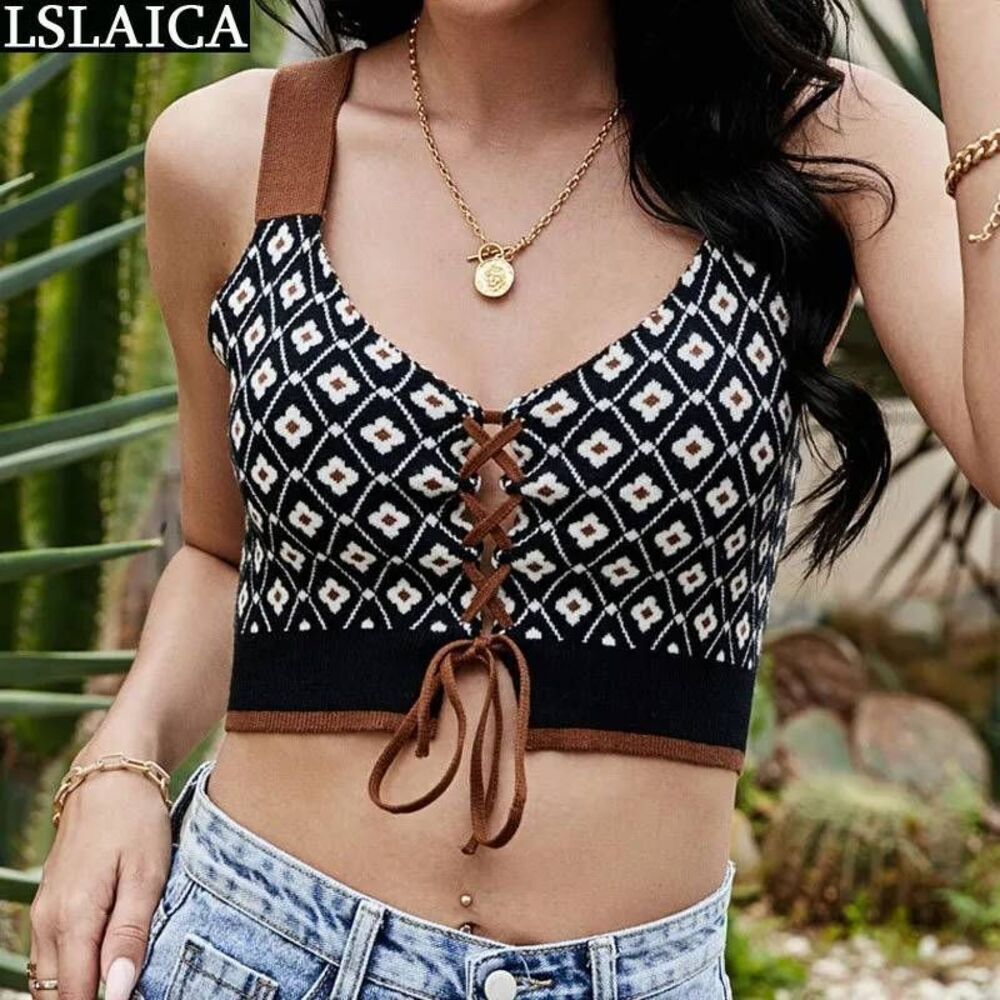 Lisa and Rose Knit Bustier Crop Top Sexy Spring Gorpcore Preppy